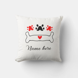 Coussin Chien patte coeur rouge animal ajouter nom animal