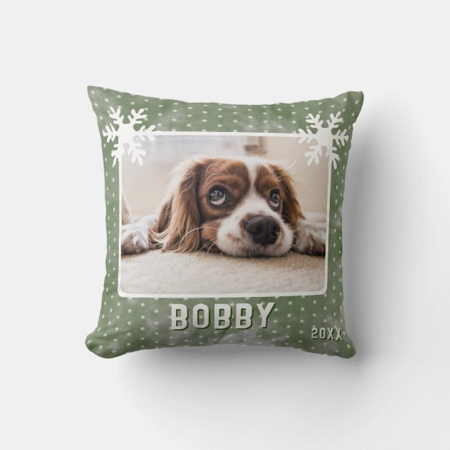 Coussin Chien Photo Nom de l'animal de compagnie Snowflake (Recto)