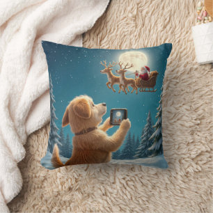 Coussin Chien Photographiant Le Père Noël À Sleigh