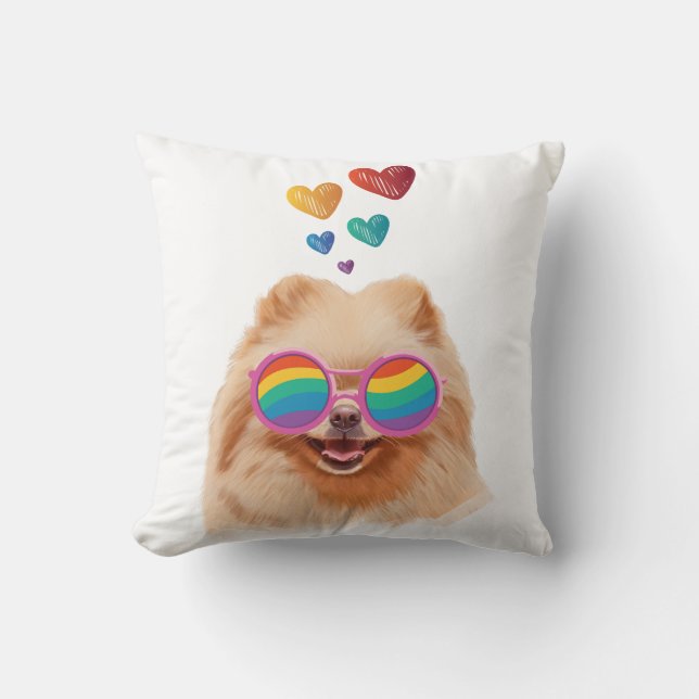 Coussin Chien Poméranie avec coeurs Saint-Valentin (Recto)