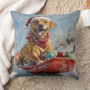 Coussin Chien Rhodesian Ridgeback en traîneau de Noël