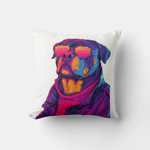 Coussin Chien Rottweiler Rétro � Vibes Néon 80s