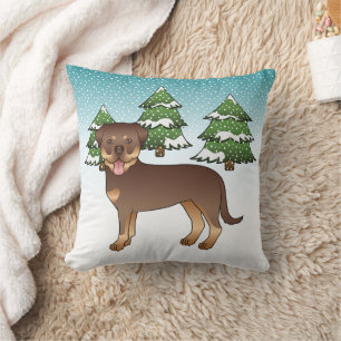 Coussin Chien Rottweiler Rouge Et Brun Dans Une Forêt D'Hi