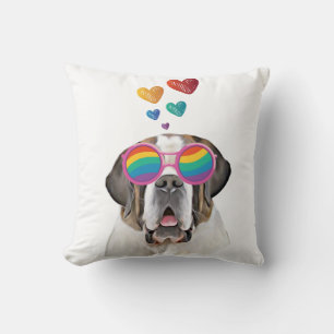 Coussin Chien Saint-Bernard avec coeurs pour la Saint-Vale
