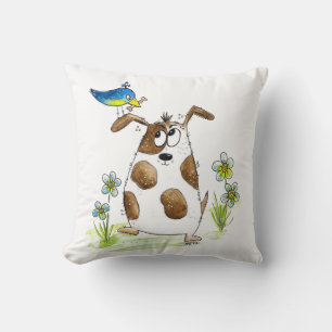 Coussin Chien tacheté avec un oiseau