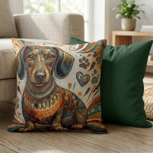 Coussin Chien Teckel Mosaïque Orné Bohème