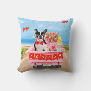 Coussin Chien Terrier de Boston Camion de la Saint-Valenti