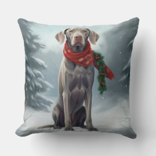 Coussin Chien Weimaraner à Noël de neige