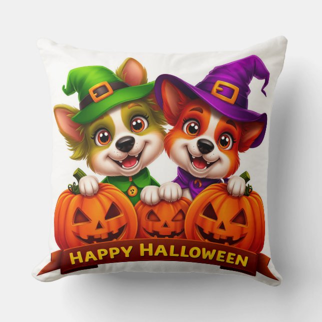 Coussin Chiens Adorables en Costumes d'Halloween (Recto)