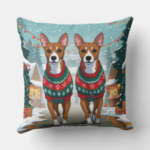 Coussin Chiens Basenji Noël Neige Fêtes