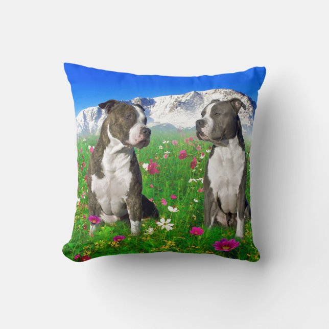 Coussin Chiens Brindle et bleus du Staffordshire et de (Recto)