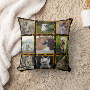 Coussin Chiens Chats Automne Empreintes de pattes Animaux 