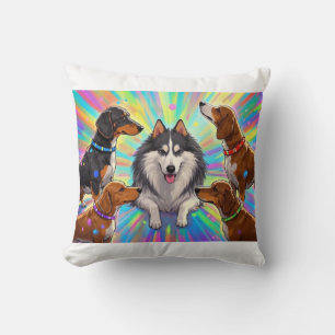 Coussin Chiens Chiots avec fond arc-en-ciel