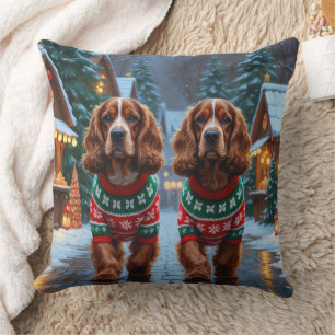 Coussin Chiens Cocker Spaniel Noël Neige Fêtes