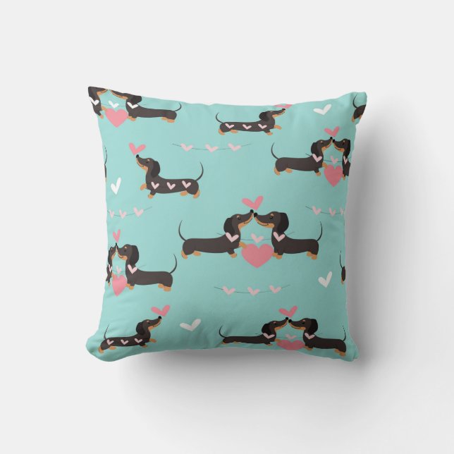 Coussin Chiens Dachshund dans l'amour et le coeur sans cou (Recto)
