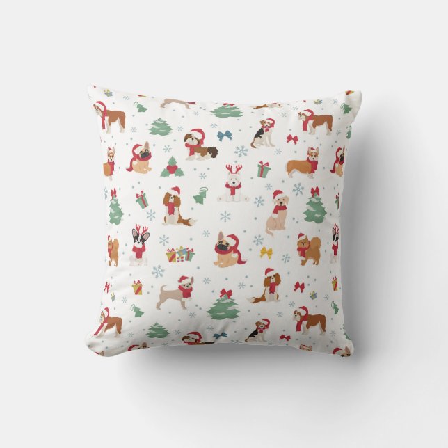 Coussin Chiens de Noël en accessoires de vacances (Recto)