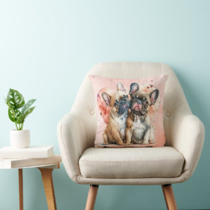 Coussin Chiens de taureaux français Aquarelle