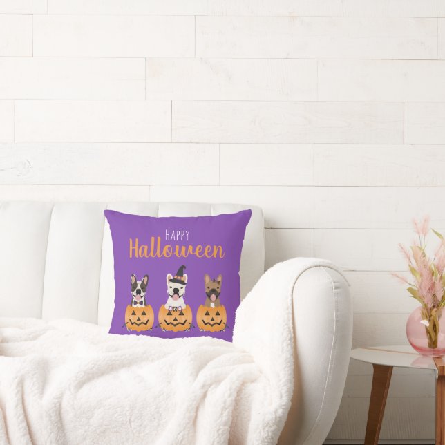 Coussin Chiens de taureaux français heureux Halloween (Canapé)
