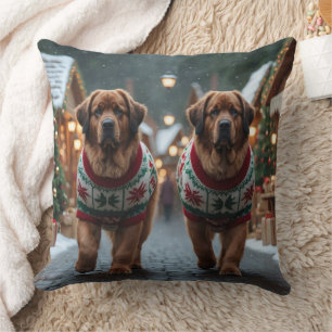Coussin Chiens de Terre-Neuve Noël Neige Fêtes