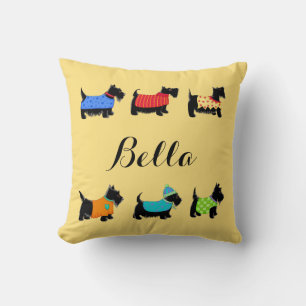 Coussin Chiens écossais noirs Nom Décoratif personnalisé