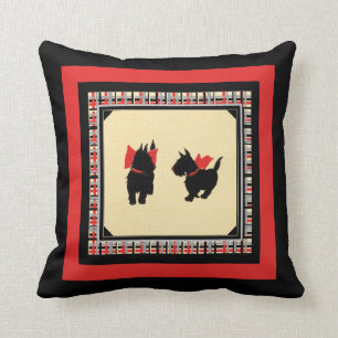 Coussin Chiens écossais scotty noir sur rouge plaid Scotti