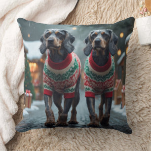 Coussin Chiens Griffon à poil dur de Noël enneigé