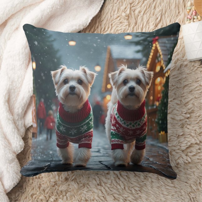 Coussin Chiens maltais Noël Neige Fêtes (Couverture)