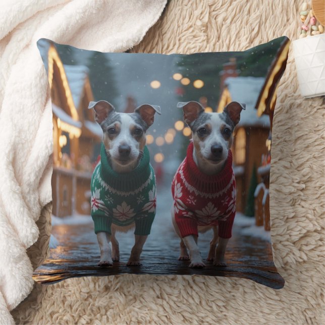 Coussin Chiens Rat Terrier Noël Neige Fêtes (Couverture)