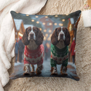 Coussin Chiens Springer Spaniel Noël Neige Vacances