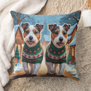 Coussin Chiens Terrier Australien Noël Neige Fêtes