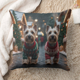 Coussin Chiens Terrier Écossais Noël Neige Fêtes