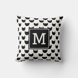 Coussin Chiffre chic de fille Chat noir de Doodle Monogram