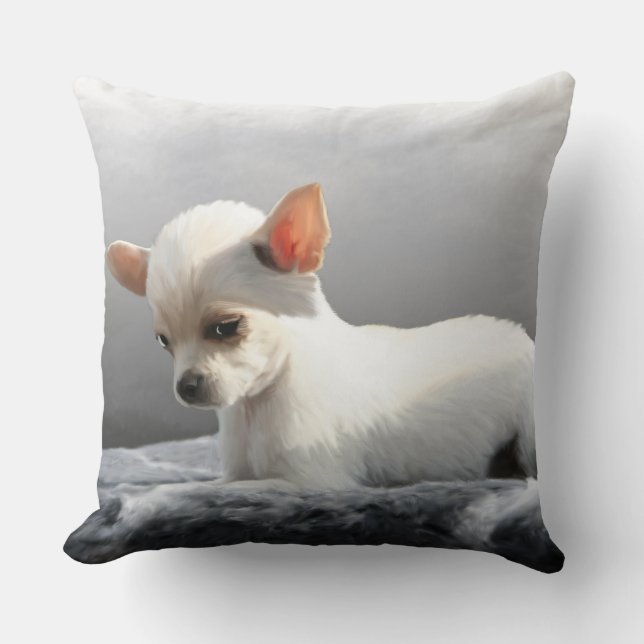 Coussin Chihuahua Chien assis Chien Portrait Peinture d'ar (Recto)