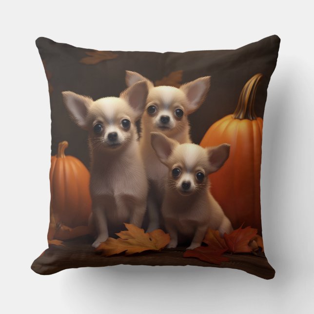 Coussin Chihuahua Chiot Automne Citrouille de plaisir (Recto)