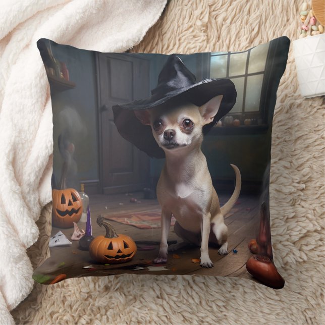 Coussin Chihuahua Citrouilles Halloween effrayant (Couverture)