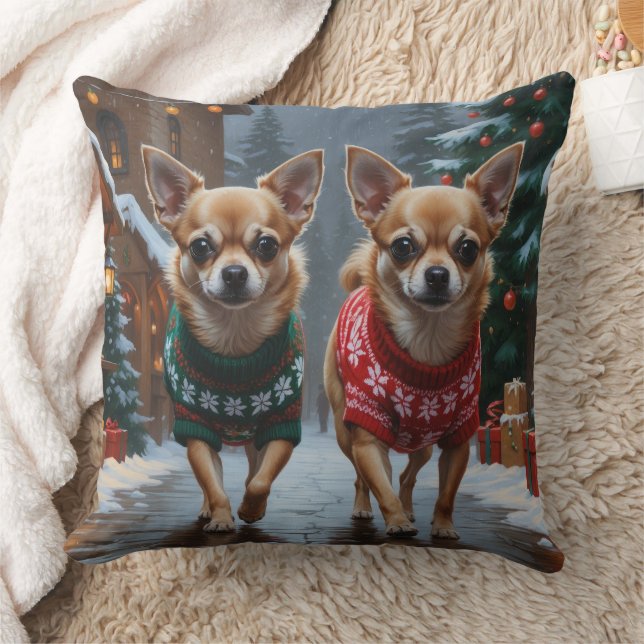 Coussin Chihuahua Dogs Christmas Snow Holiday (Couverture)