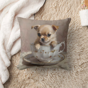 Coussin Chihuahua Puppy Dans Une Peinture À Huile De Teint