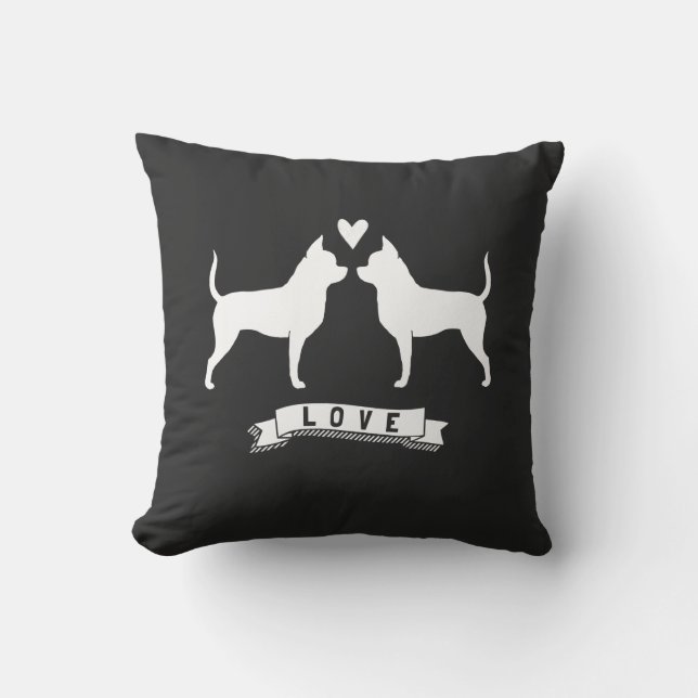 Coussin Chihuahuas Love - Silhouettes de chien avec coeur (Recto)