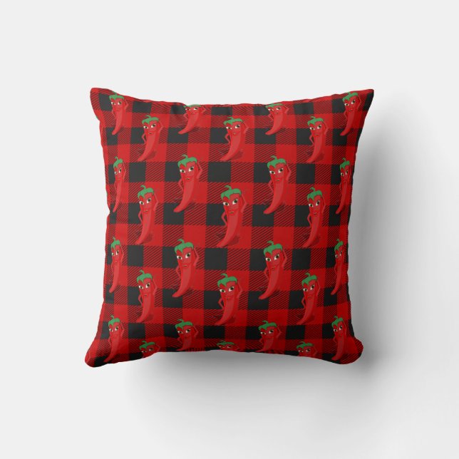 Coussin Chili Pepper Buffalo Plaid Motif noir et rouge (Verso)
