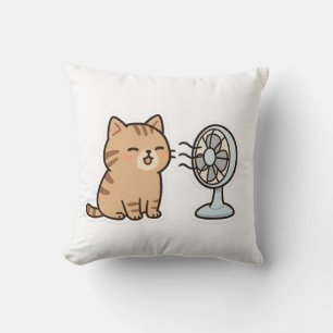 Coussin Chill Cat by the Fan - Joli Sticker d'été"