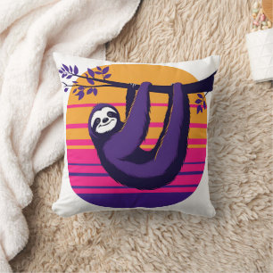 Coussin Chill like a Sloth - Retro Sunset Sloth