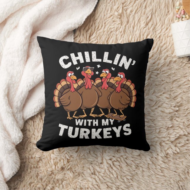 Coussin Chillin avec mes clés Thanksgiving cadeau famille (Couverture)