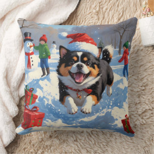 Coussin Chin japonais coule dans la neige avec Casquette d