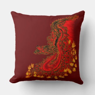 Coussin Chine Dragon rouge et or design