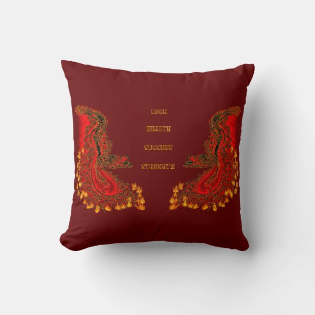 Coussin Chine Dragon rouge et or design (Recto)