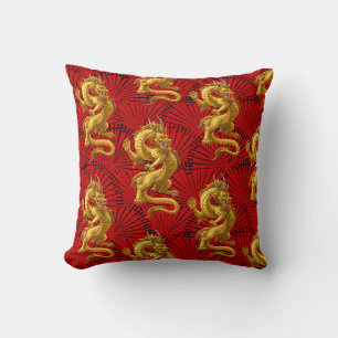 Coussin Chinois Lucky Gold Dragon Jetez l'oreiller