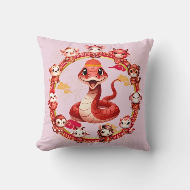 Coussin Chinois Lunaire Conception du serpent du Nouvel An (Recto)