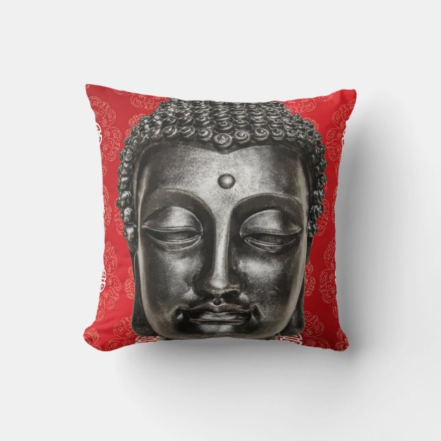 Coussin chinois rouge de Bouddha de zen (Recto)