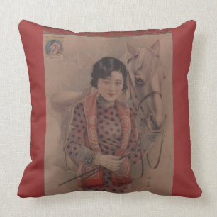 Coussin chinois vintage de carte postale