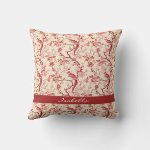 Coussin Chinoiserie Bird Asiatique Floral Rouge rose